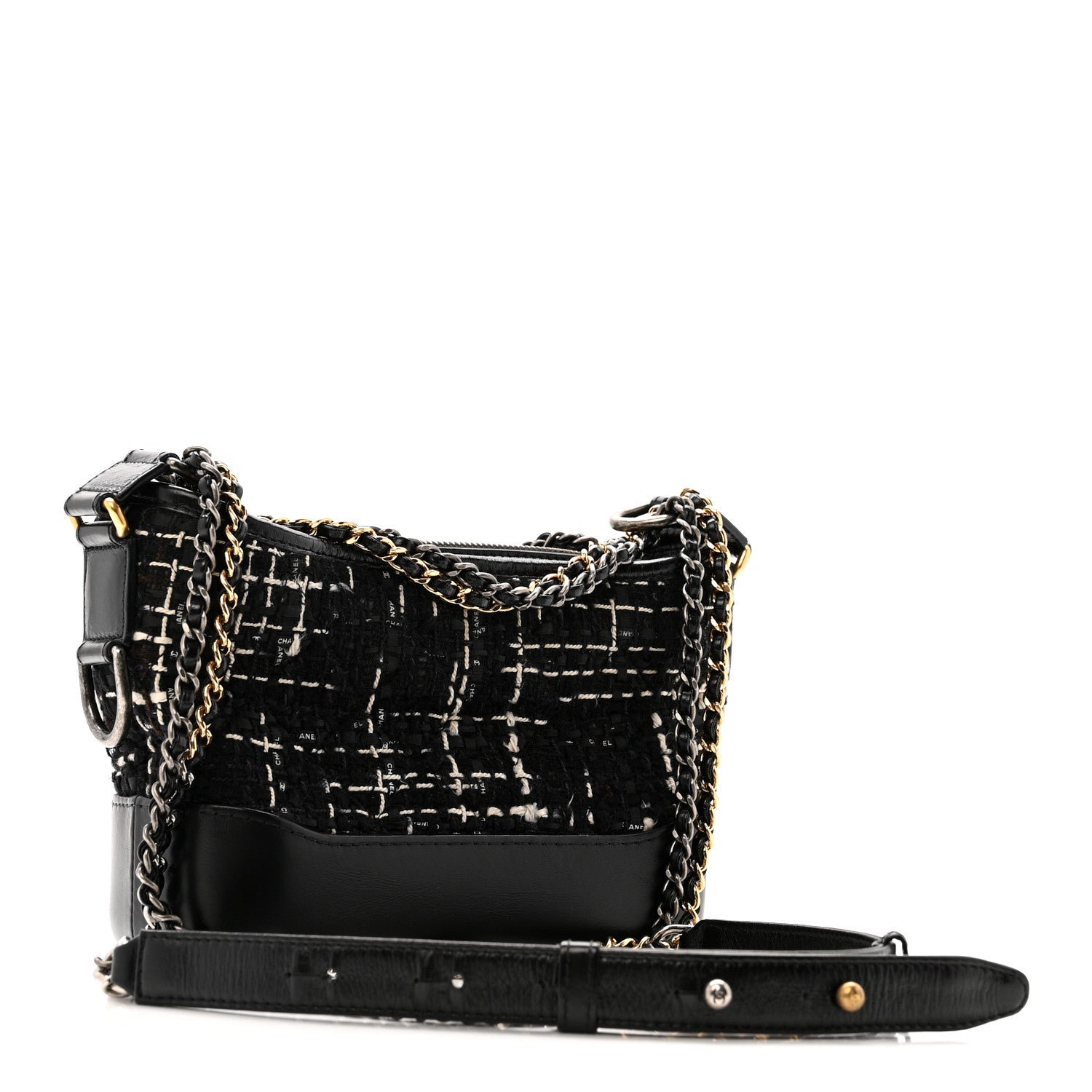 Tweed Calfskin Small Gabrielle Hobo Black White