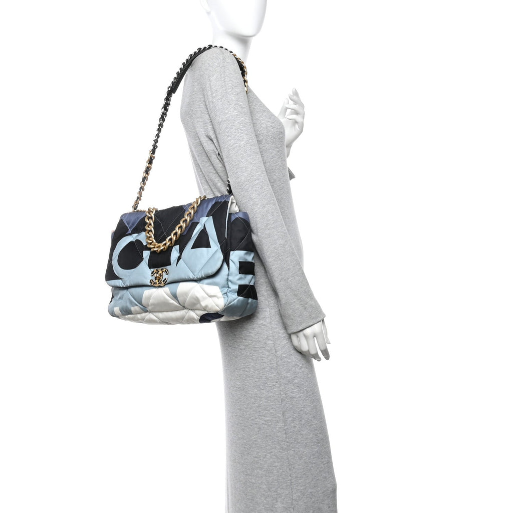 Silk Maxi Scarf Chanel 19 Flap Black Blue White