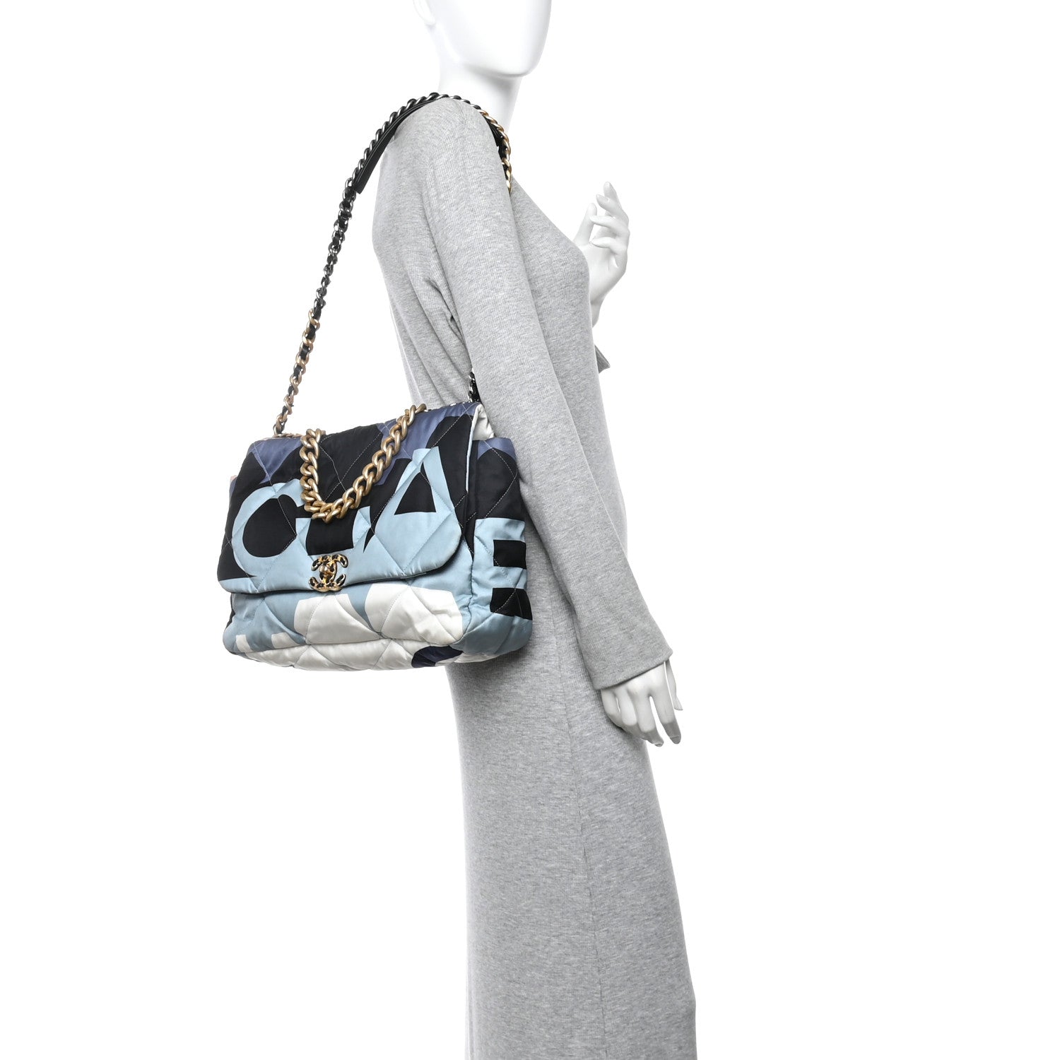 Silk Maxi Scarf Chanel 19 Flap Black Blue White