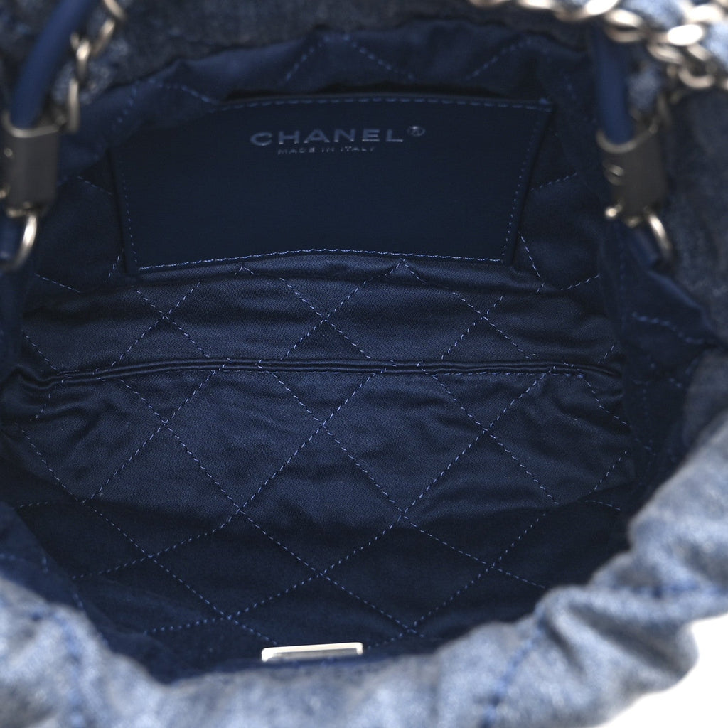 Washed Denim Quilted Studded Mini Chanel 22 Blue