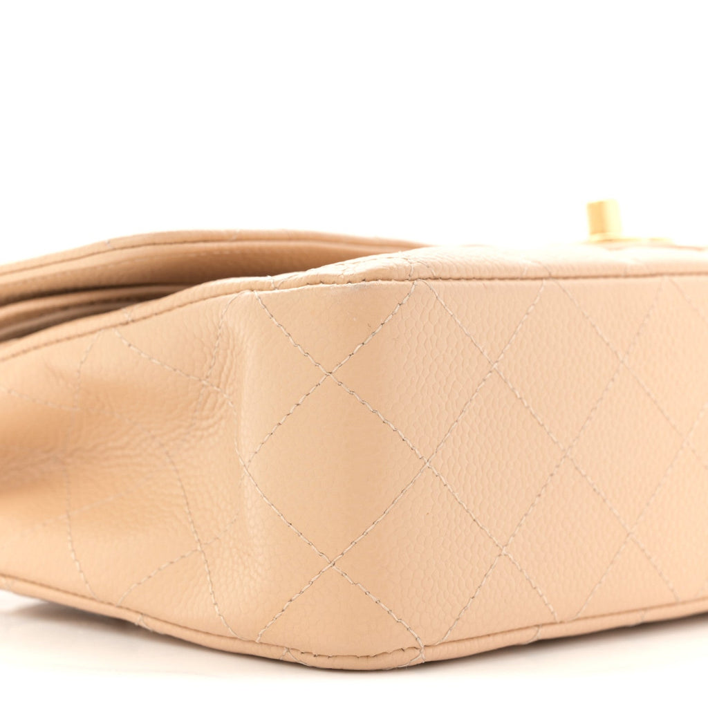 Caviar Quilted Medium Double Flap Beige