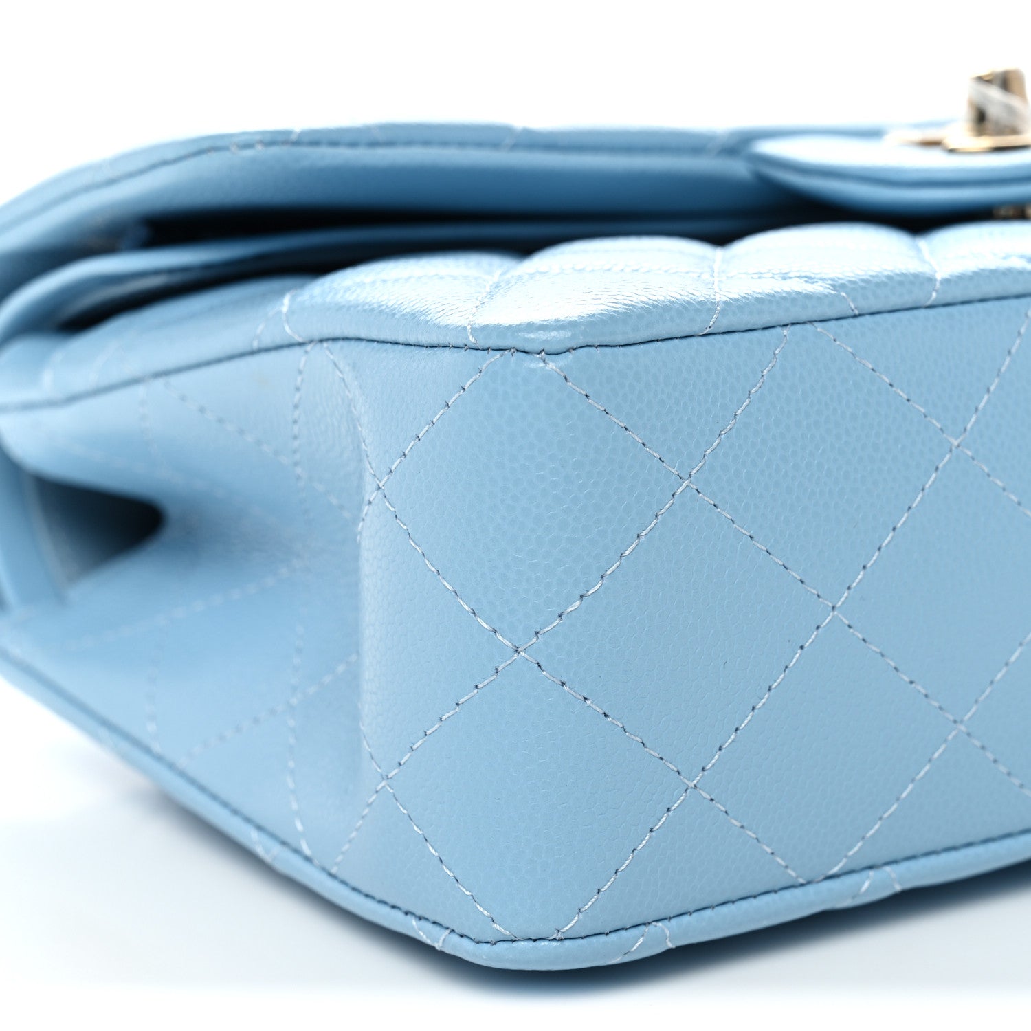 Caviar Quilted Small Double Flap Light Blue
