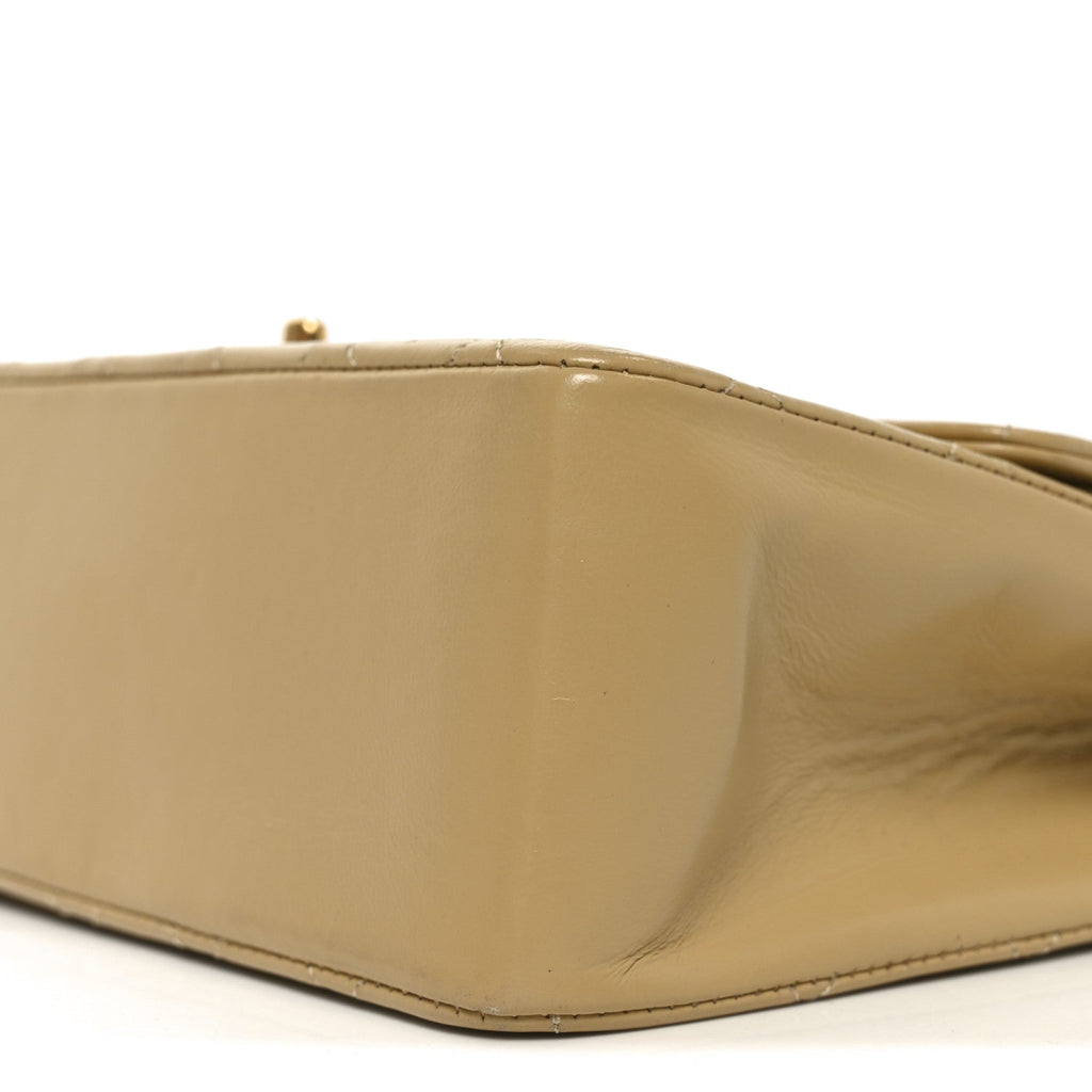 Lambskin Quilted Medium Double Flap Beige
