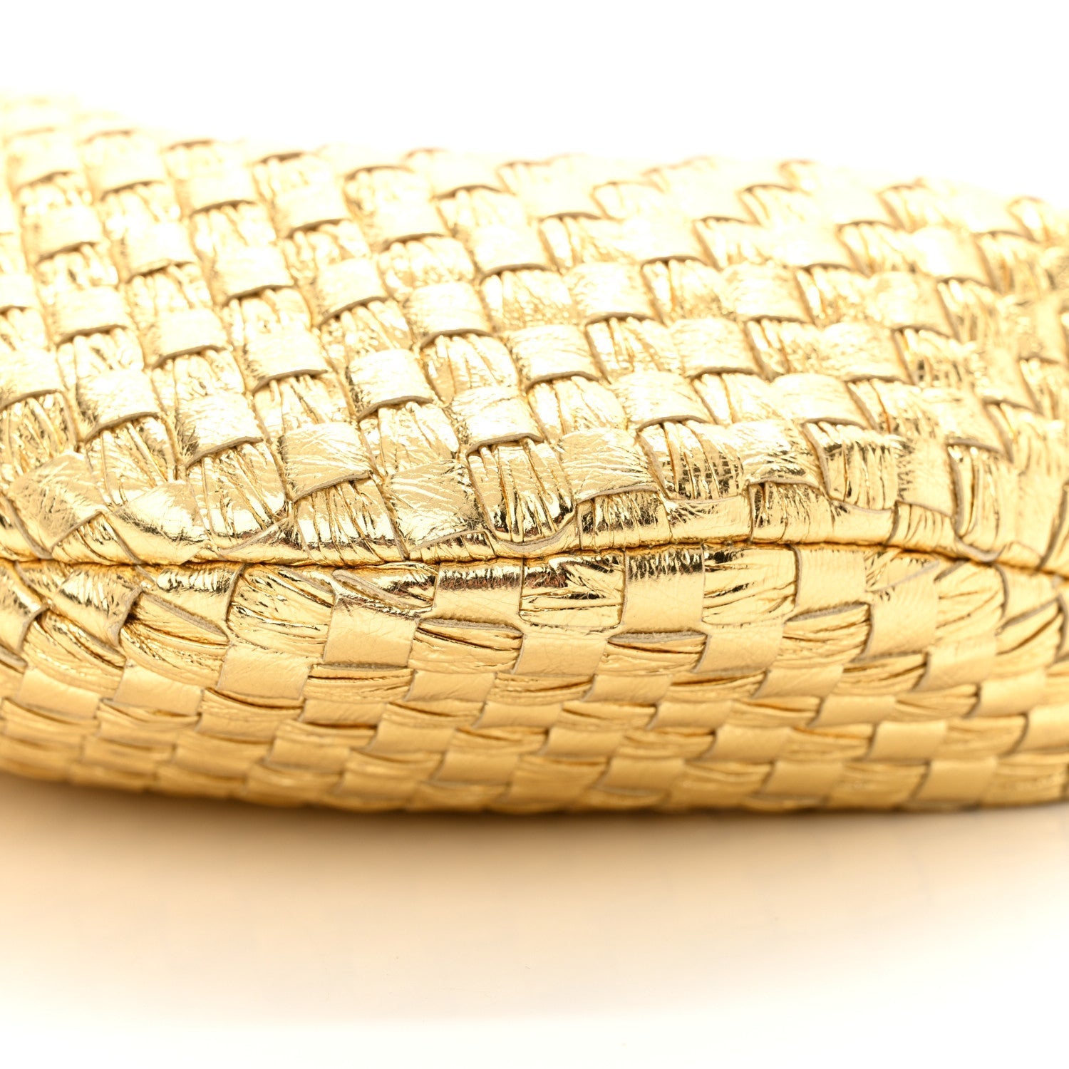 Laminated Calfskin Pressed Intreccio Mini Jodie Gold