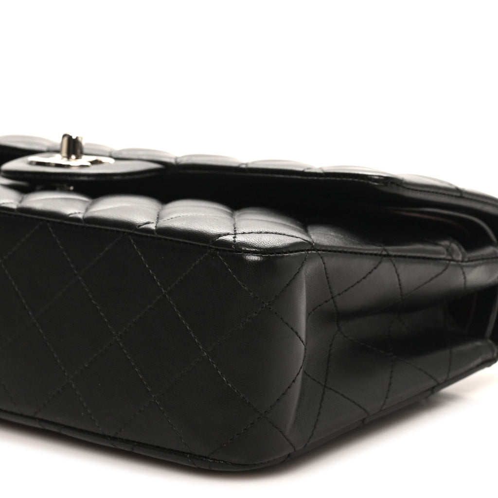Lambskin Quilted Medium Double Flap Black