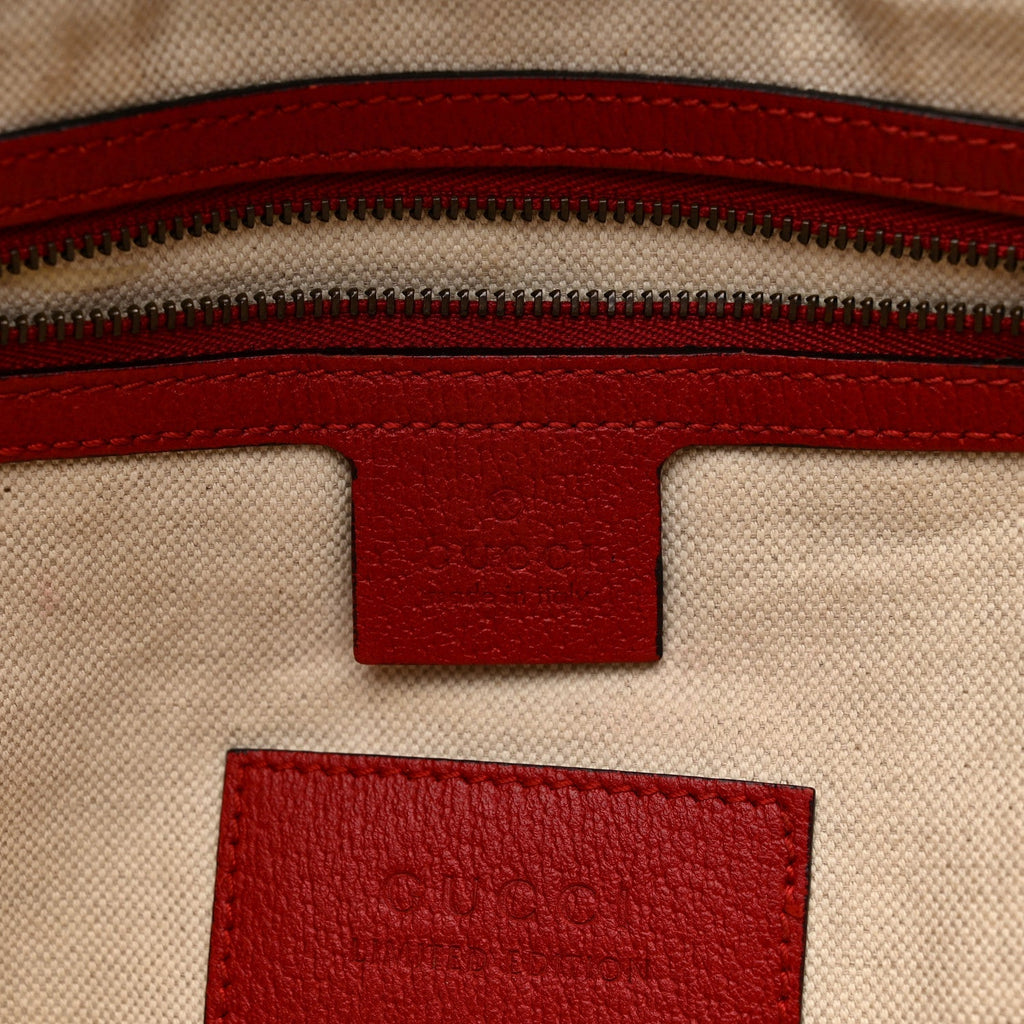 Soft GG Supreme Monogram Web Bosco Patch Small Crossbody Tote Beige Malva Hibiscus Red