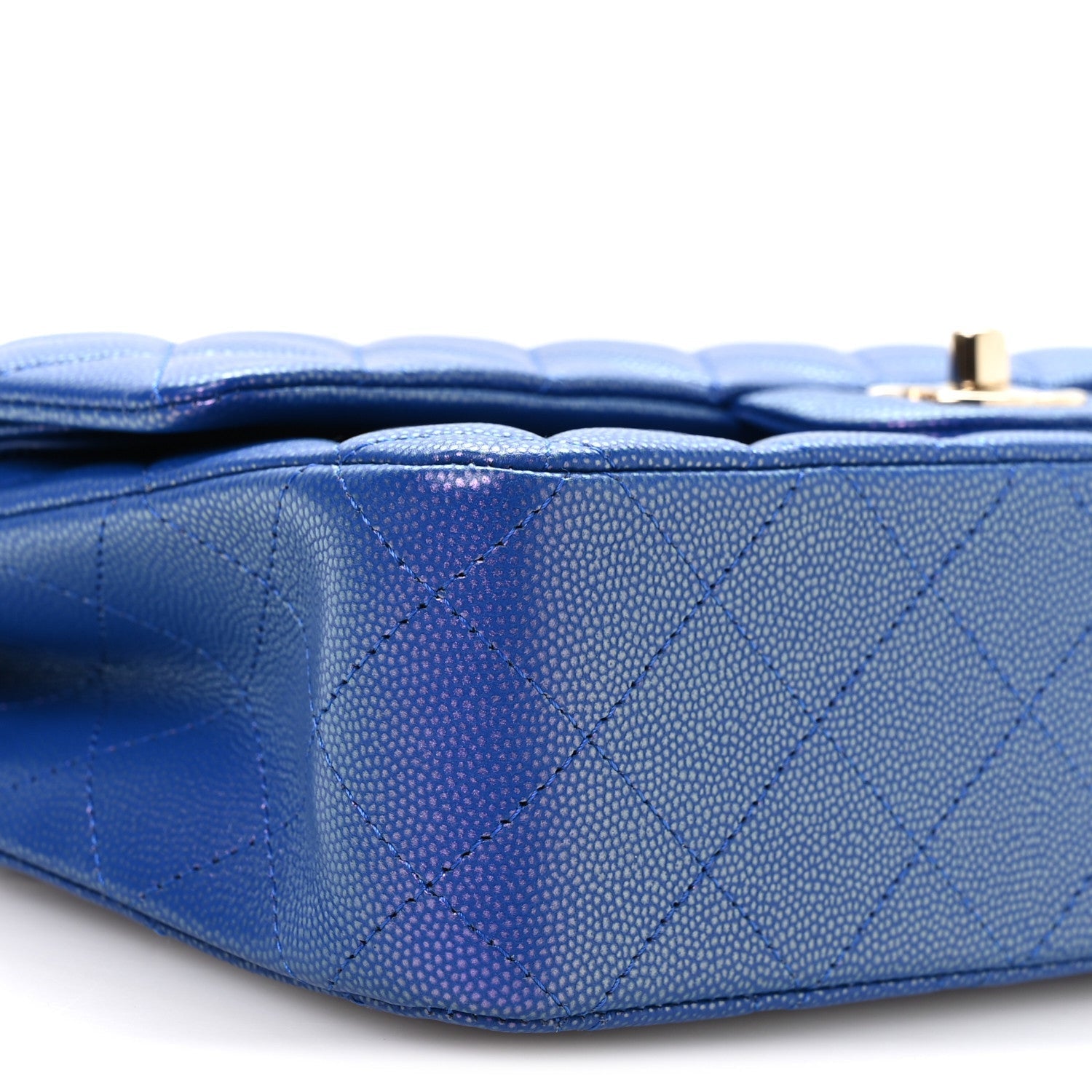 Iridescent Caviar Quilted Medium Double Flap Blue