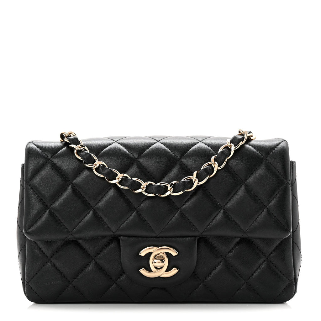 Lambskin Quilted Mini Rectangular Flap Black