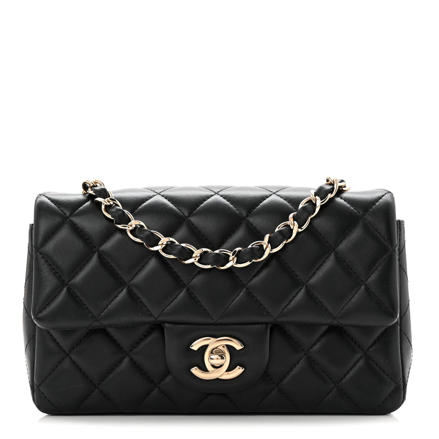 Lambskin Quilted Mini Rectangular Flap Black