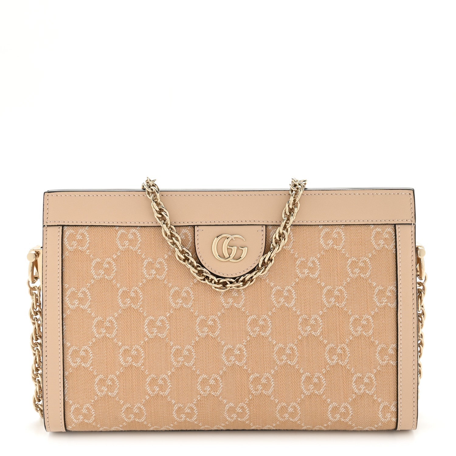 Denim Calfskin GG Monogram Small Ophidia Chain Shoulder Bag Light Beige