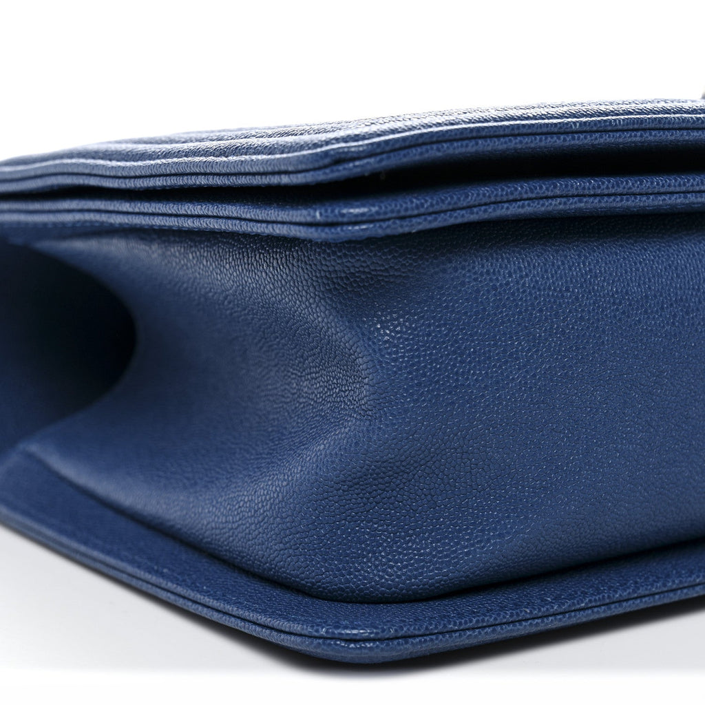 Caviar Quilted Medium Boy Flap Dark Blue