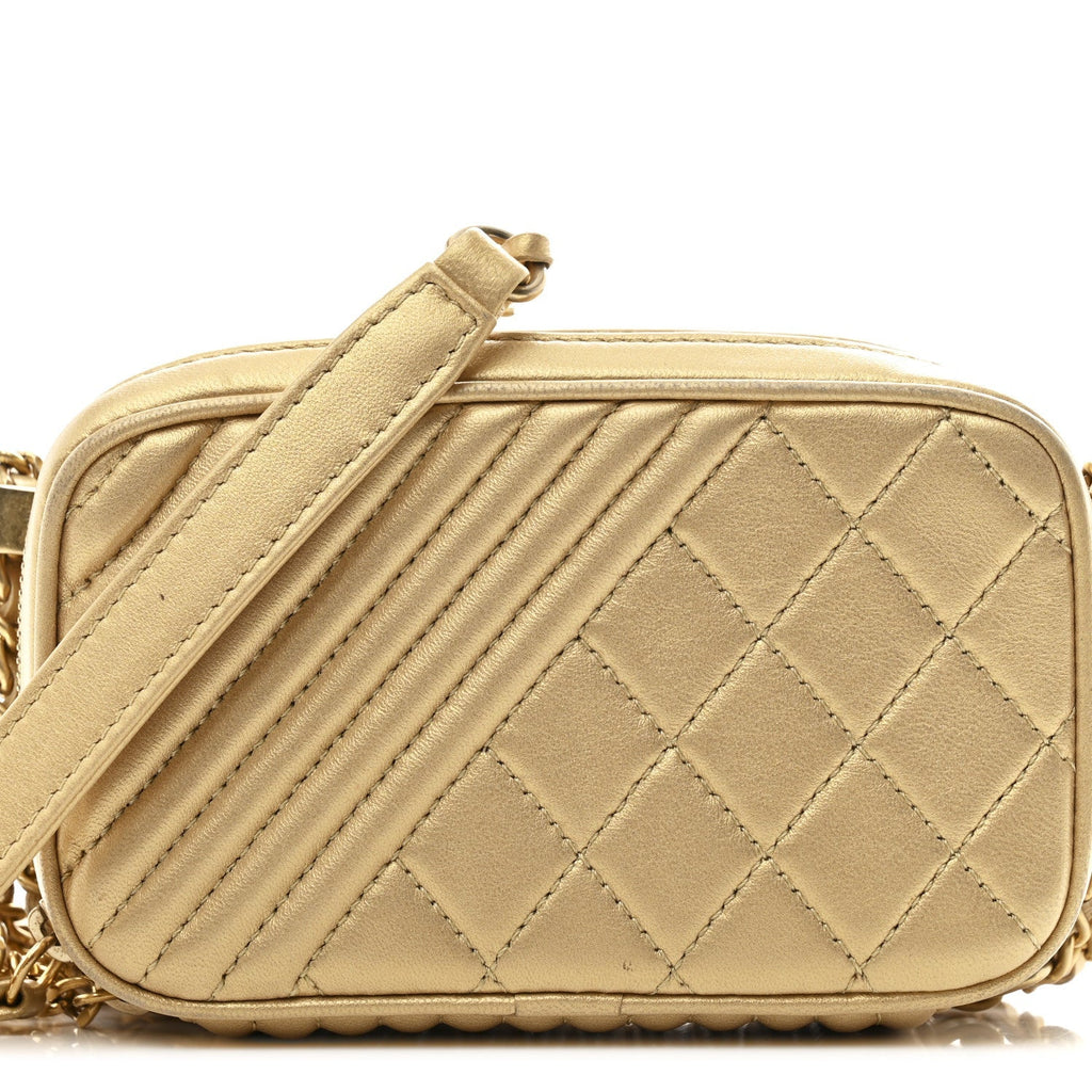 Metallic Lambskin Mini Coco Boy Camera Case Gold