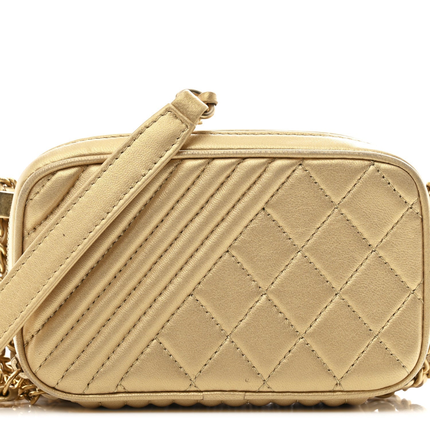 Metallic Lambskin Mini Coco Boy Camera Case Gold