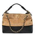 Suede Calfskin Shiny Lambskin Quilted Small Coco Base Shopping Bag Beige Black