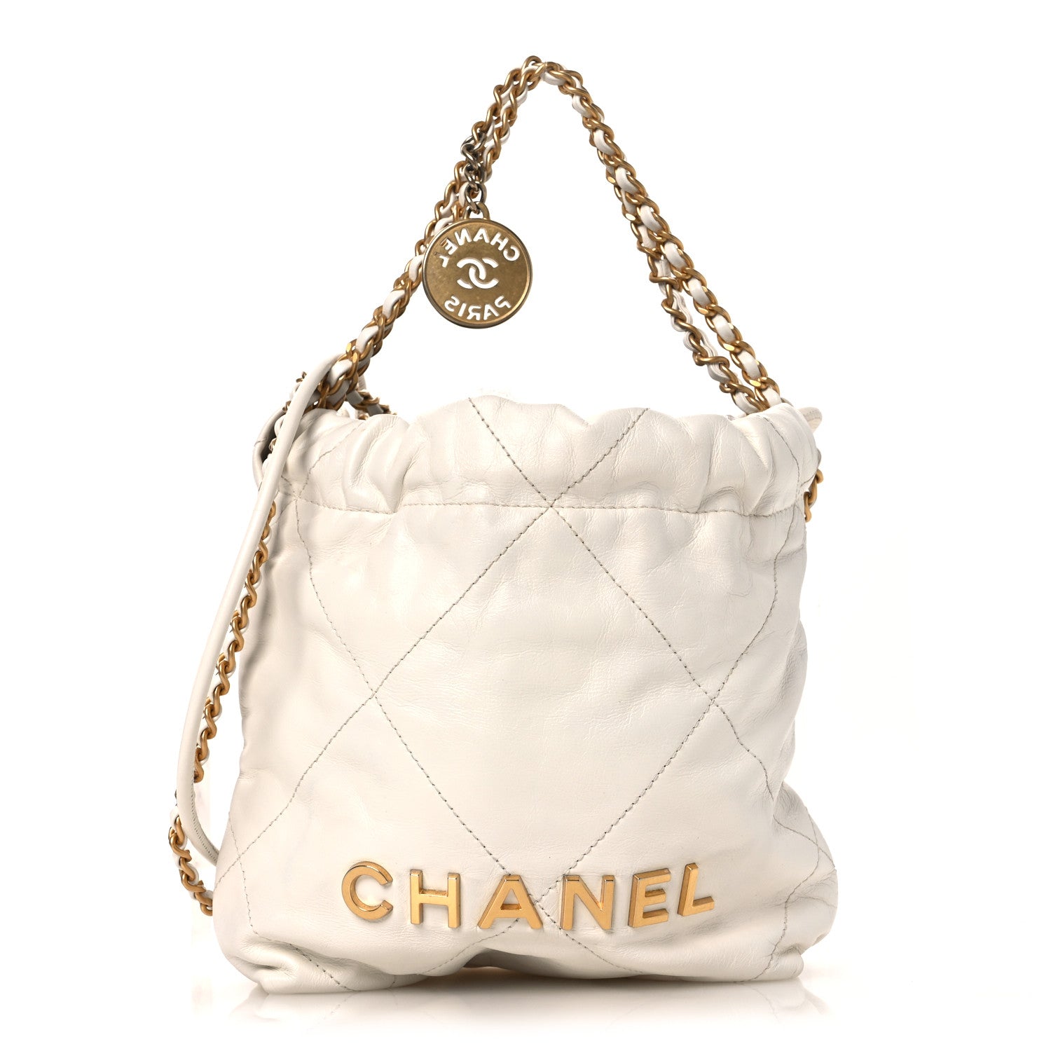 Shiny Calfskin Quilted Mini Chanel 22 White