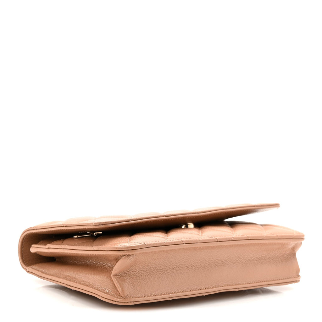 Caviar Quilted Wallet on Chain WOC Dark Beige