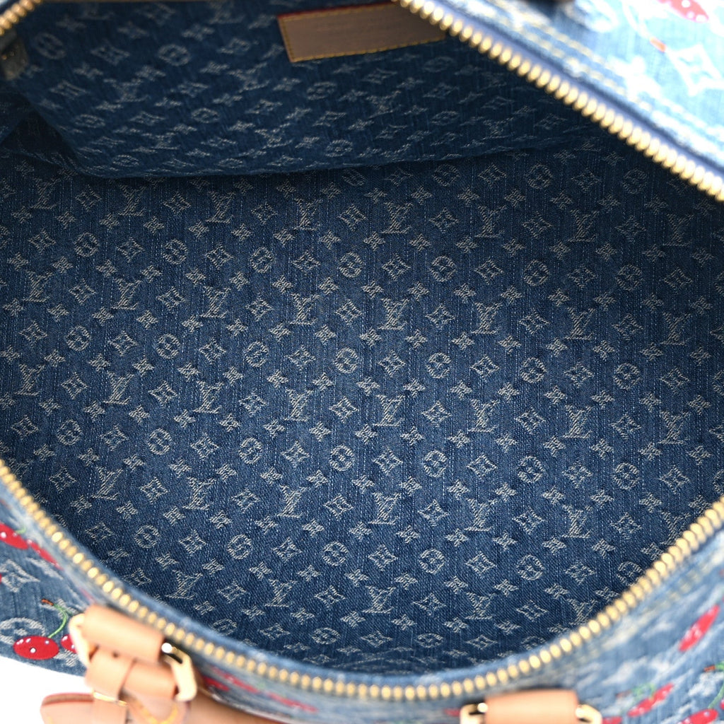 LV X TM Monogram Denim Cerises Keepall Bandouliere 45 Blue