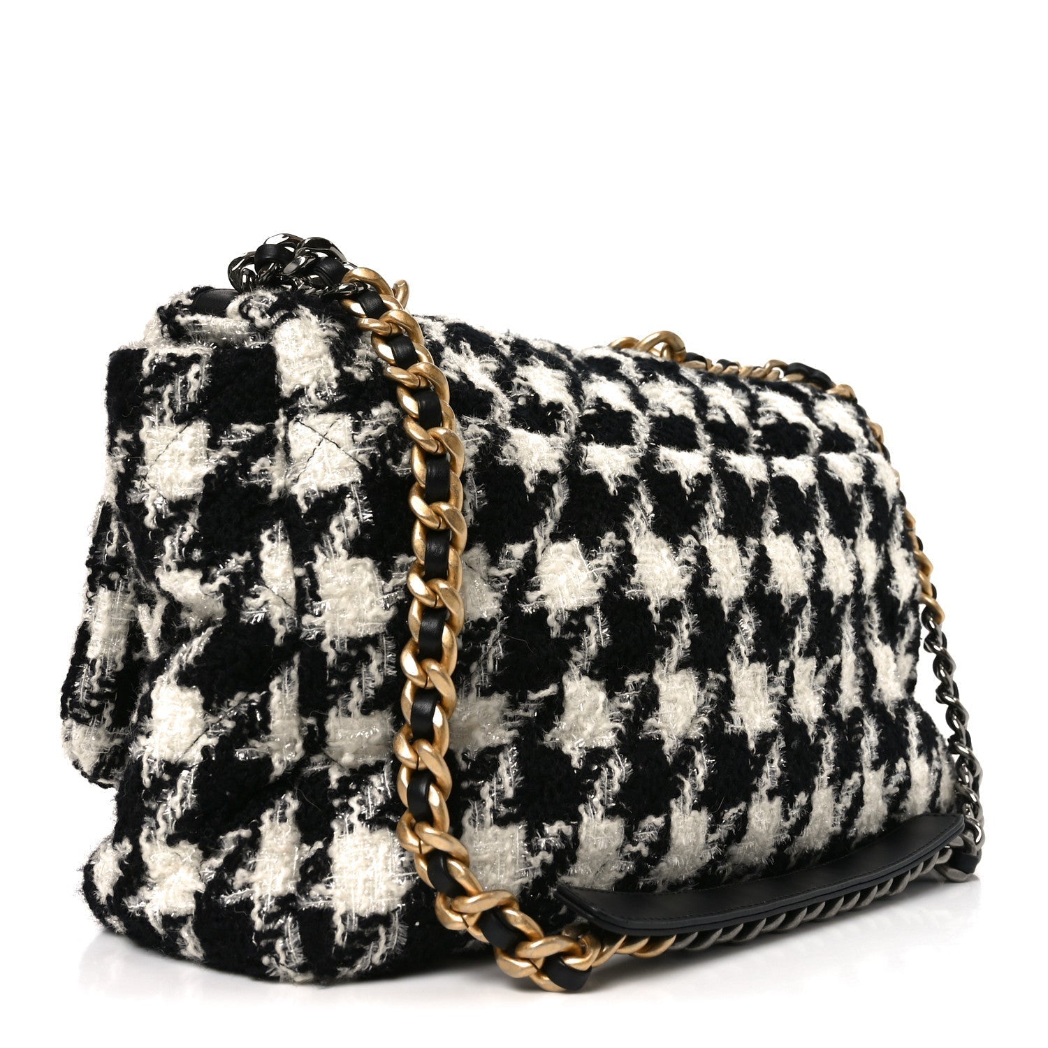 Tweed Quilted Maxi Chanel 19 Flap Black Ecru White