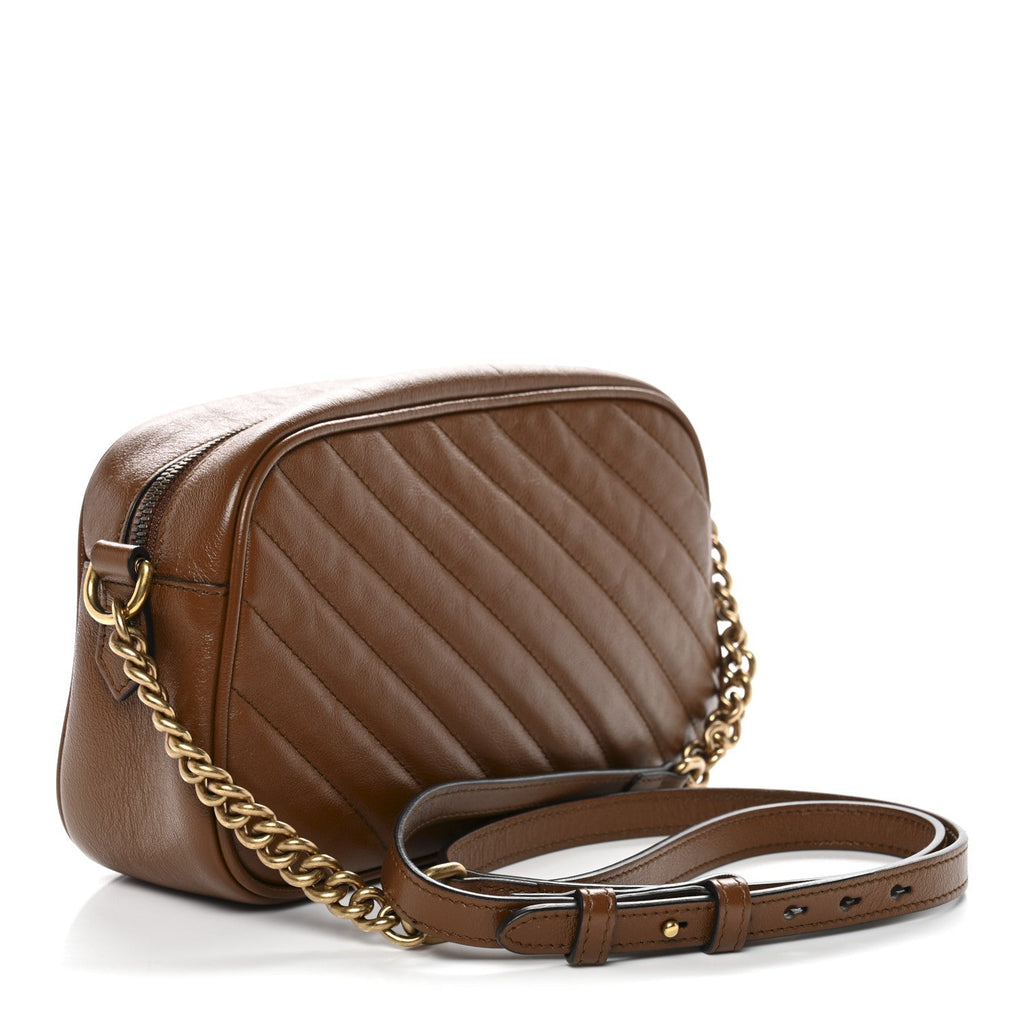 Glazed Calfskin Matelasse Diagonal Small GG Marmont Chain Shoulder Bag Cuir
