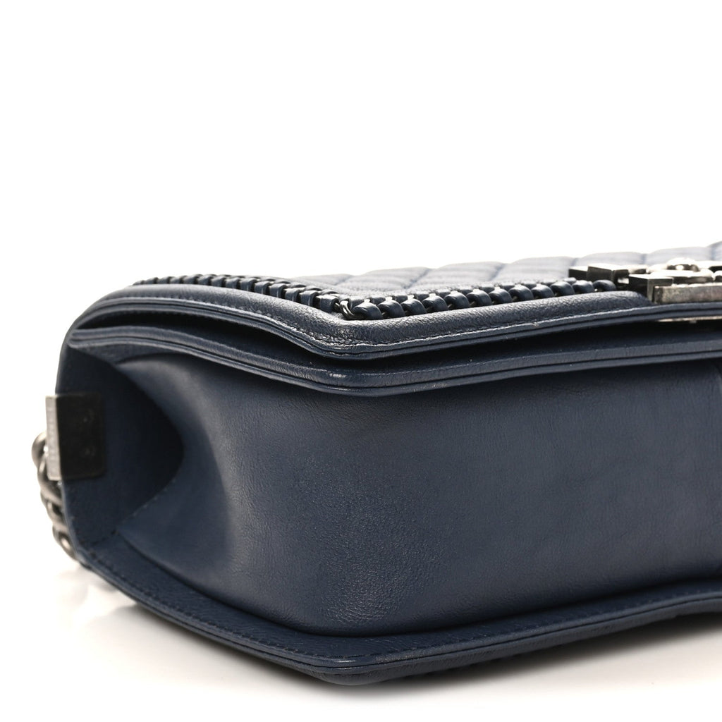 Calfskin Quilted Medium Top Handle Boy Flap Blue