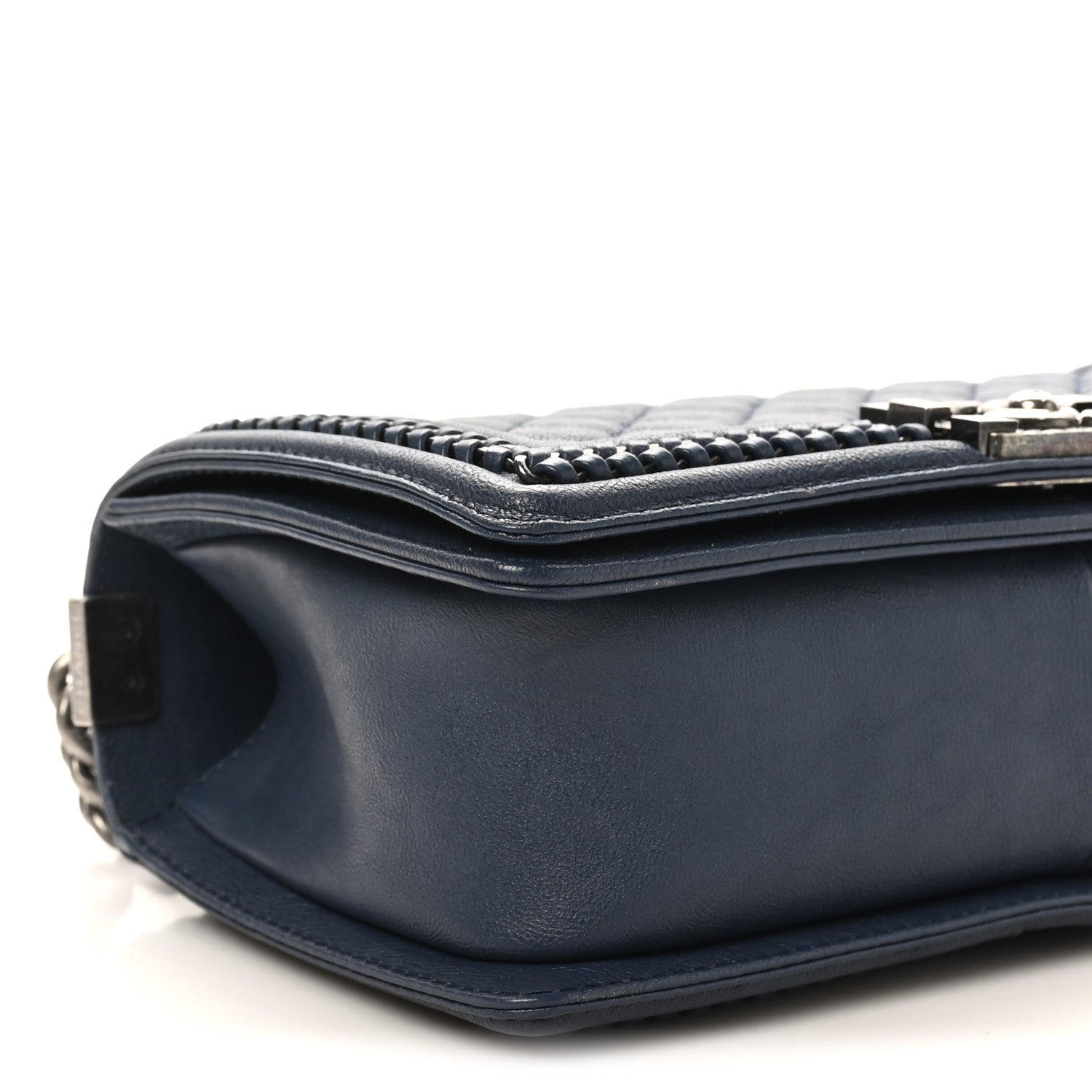 Calfskin Quilted Medium Top Handle Boy Flap Blue