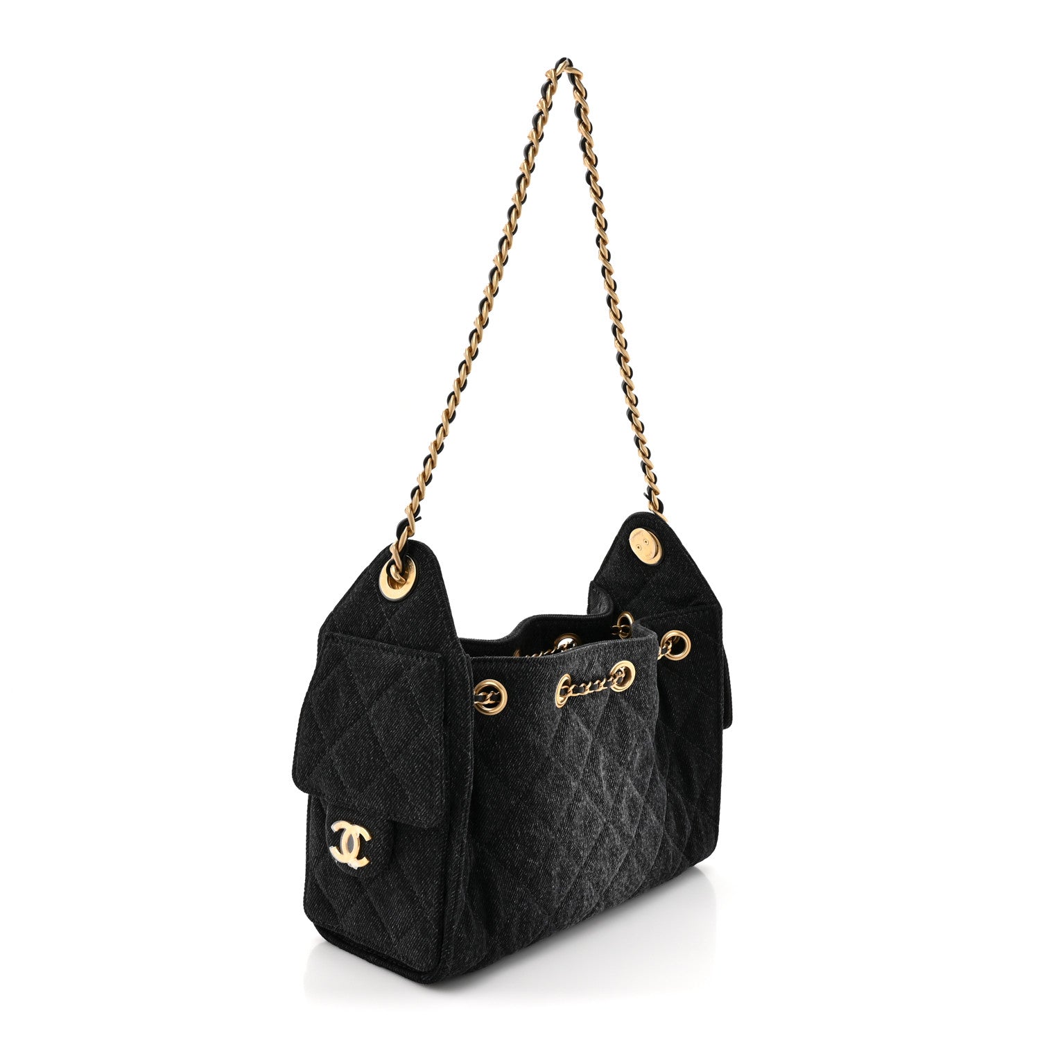 Washed Denim Quilted Mini Chanel 25 Handbag Black