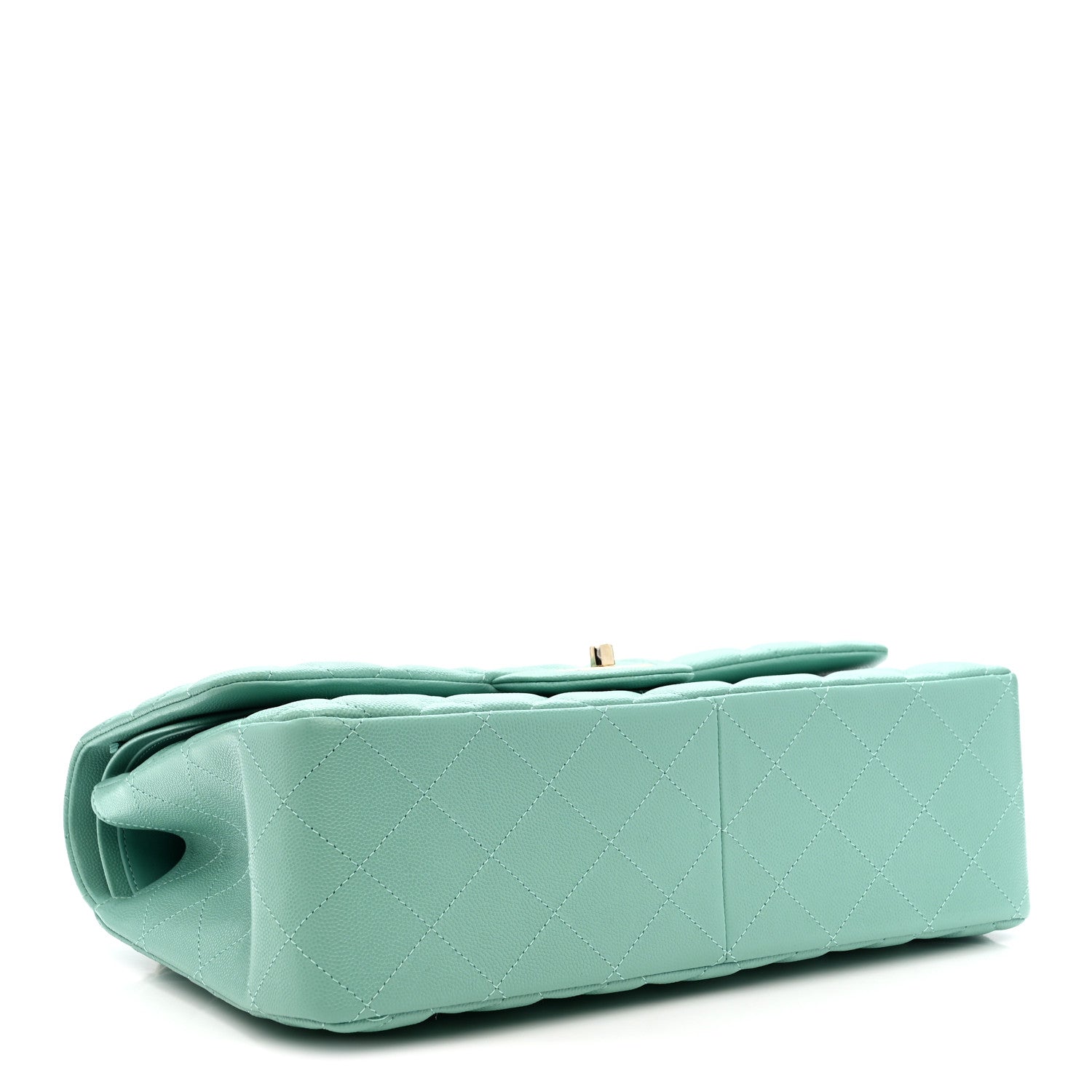 Caviar Quilted Jumbo Double Flap Light Green