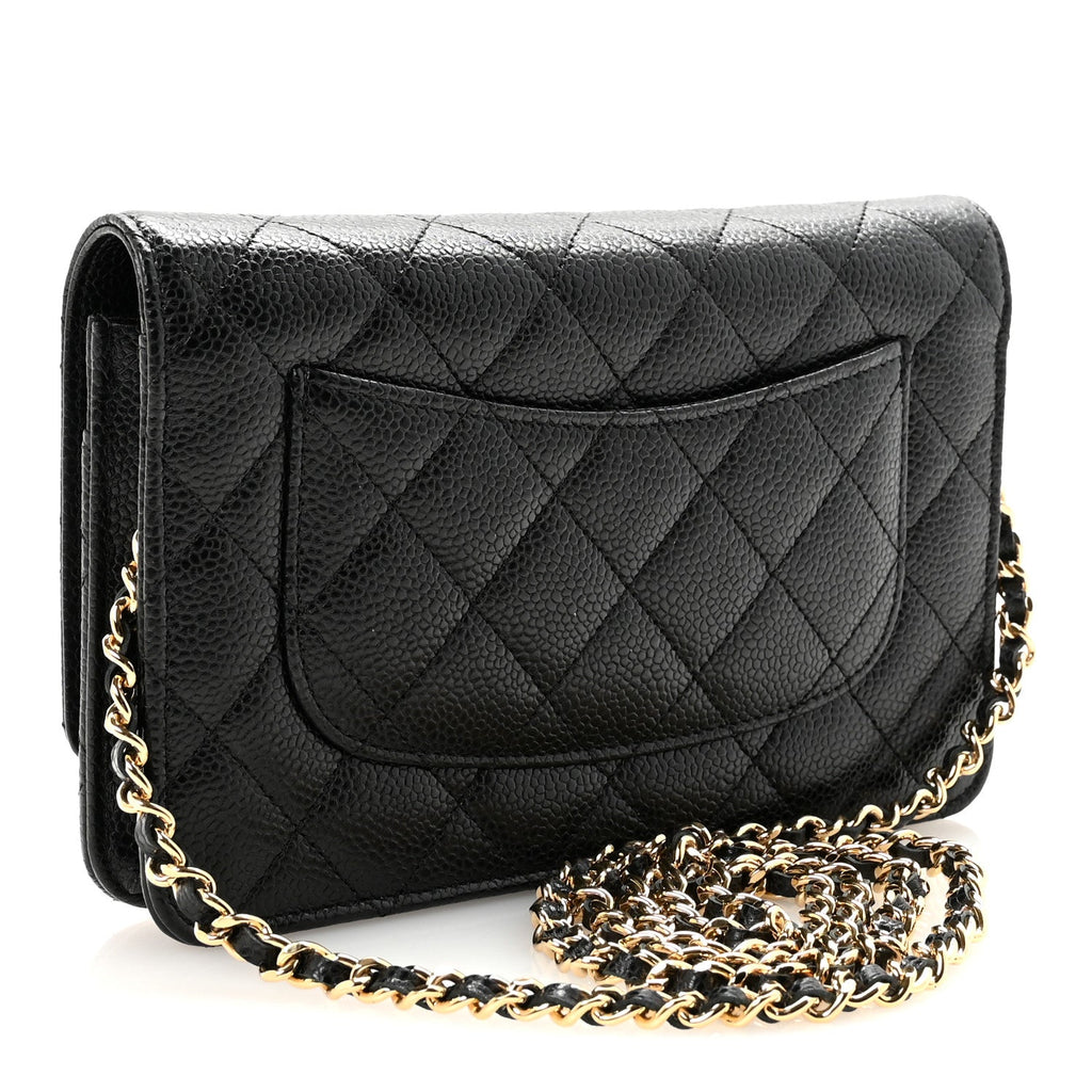 Caviar Quilted Wallet on Chain WOC Black