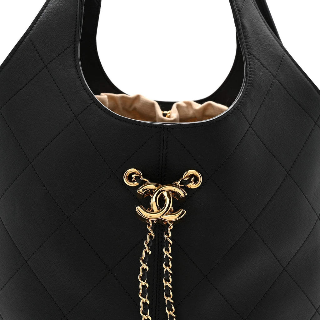 Calfskin Quilted Large Shopping Bag Black