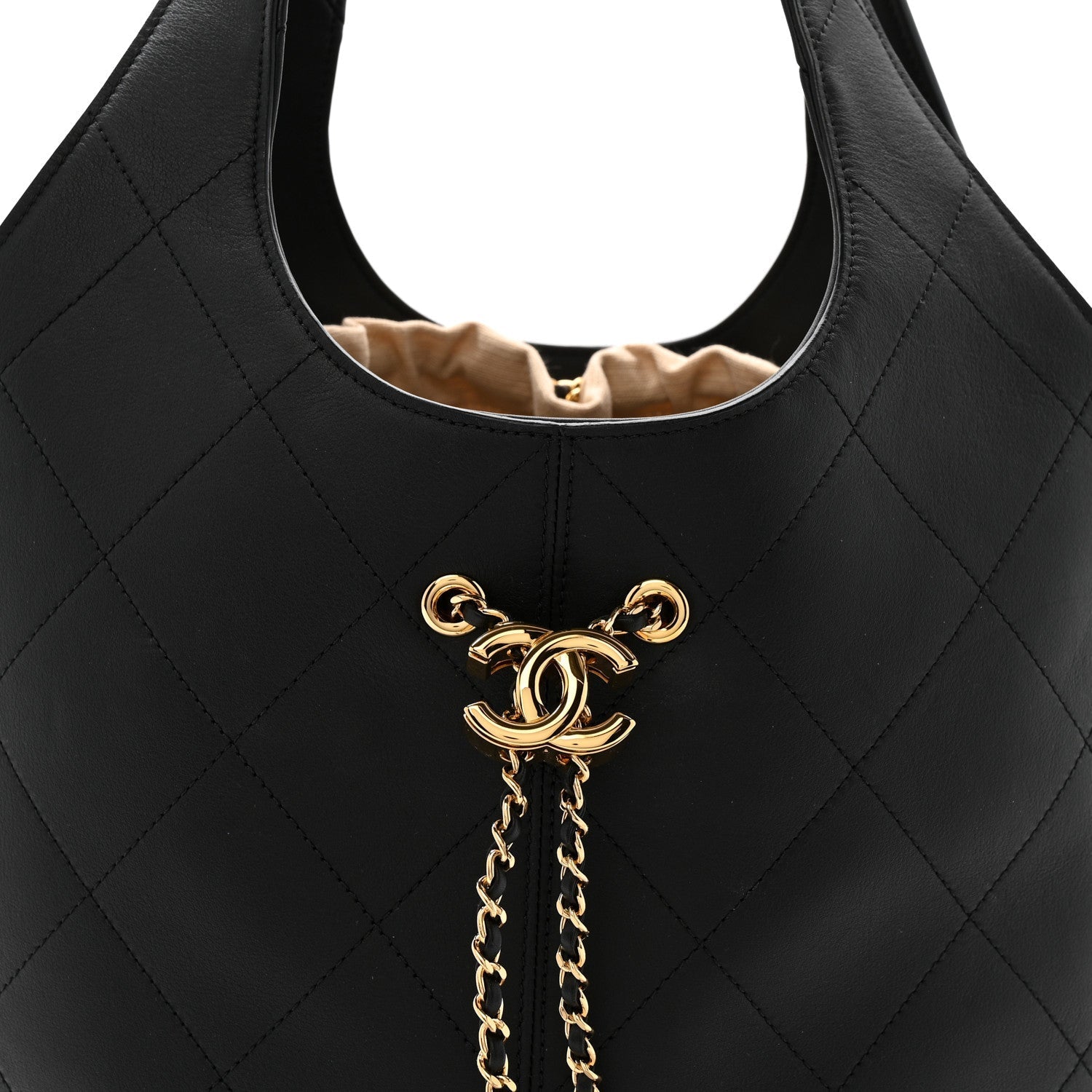 Calfskin Quilted Large Shopping Bag Black