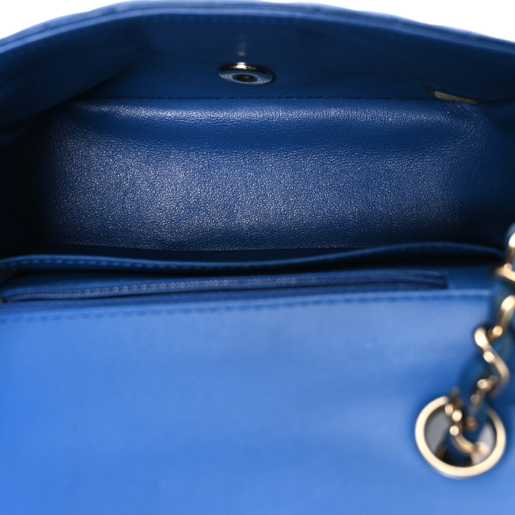 Lambskin Chevron Quilted Mini Square Flap Blue