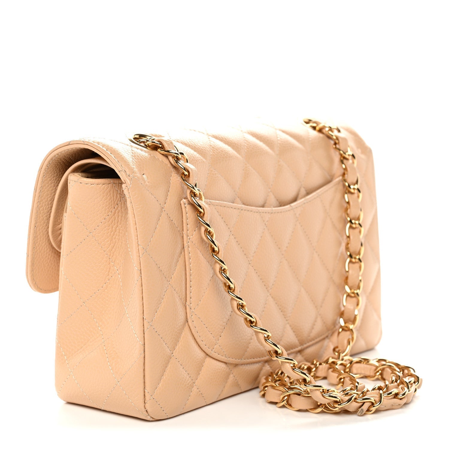 Caviar Quilted Small Double Flap Beige