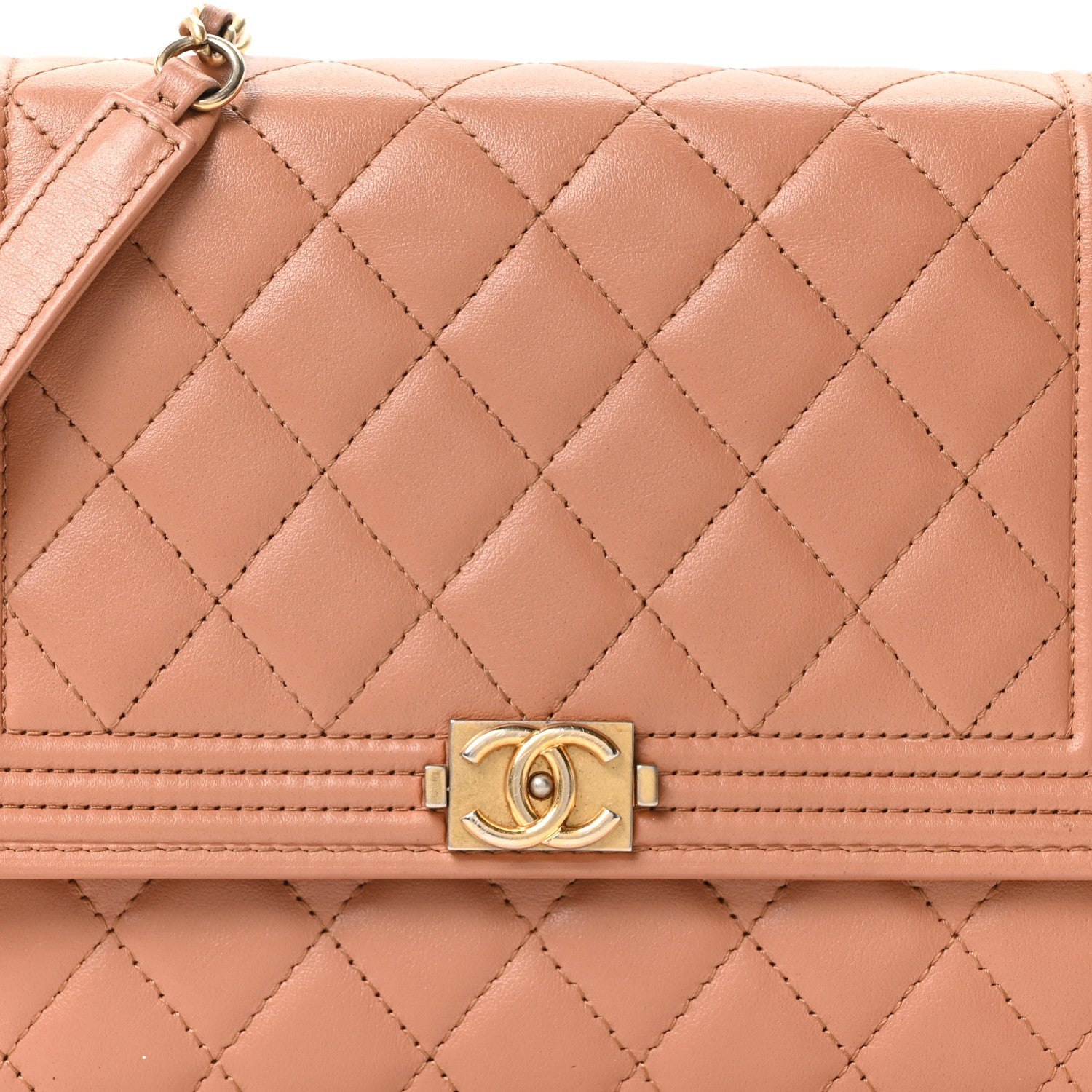 Calfskin Quilted Boy Square Wallet on Chain WOC Brown