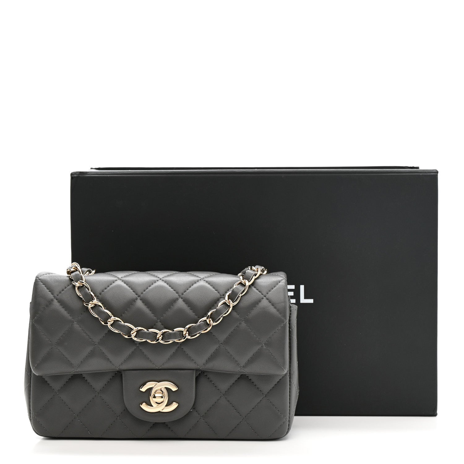 Lambskin Quilted Mini Rectangular Flap Dark Grey