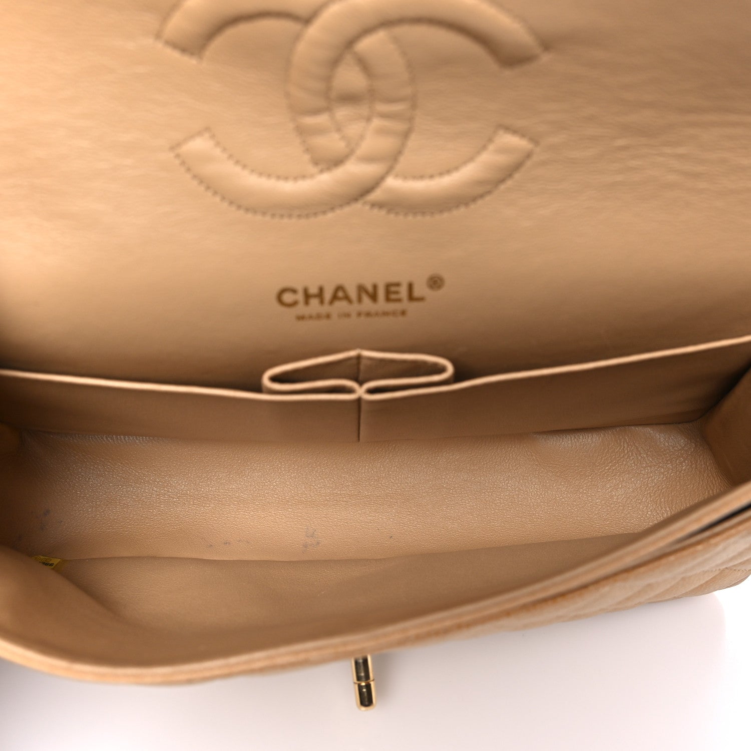 Caviar Quilted Medium Double Flap Beige