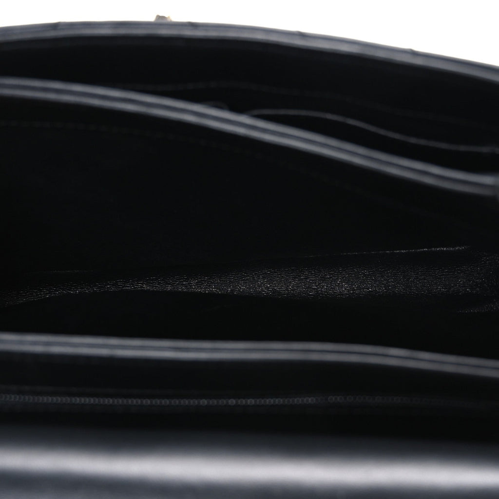 Lambskin Chevron Quilted Small Trendy CC Flap Dual Handle Bag Black