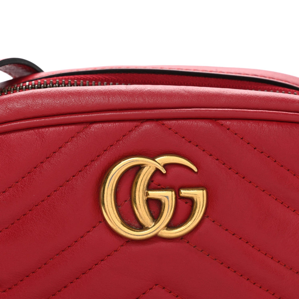 Calfskin Matelasse Mini GG Marmont Chain Shoulder Bag Hibiscus Red