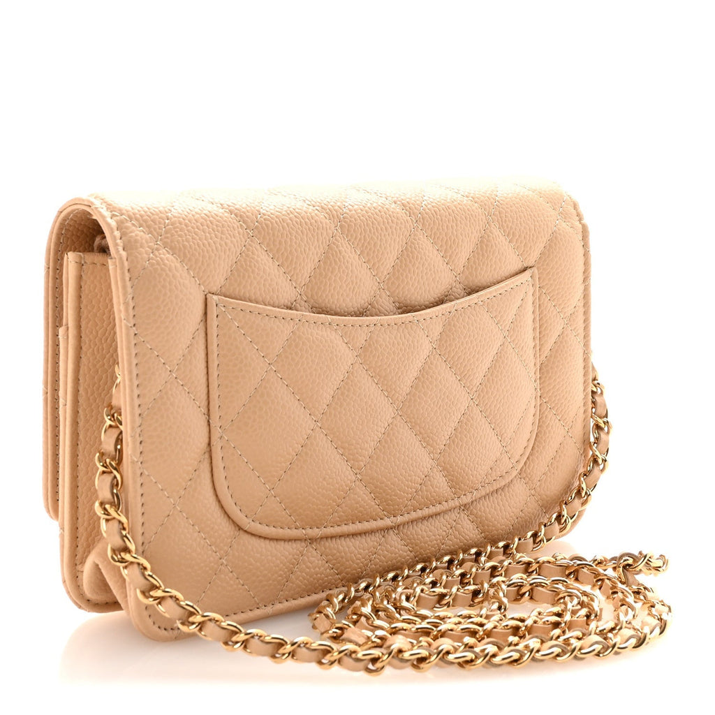 Caviar Quilted Wallet on Chain WOC Beige