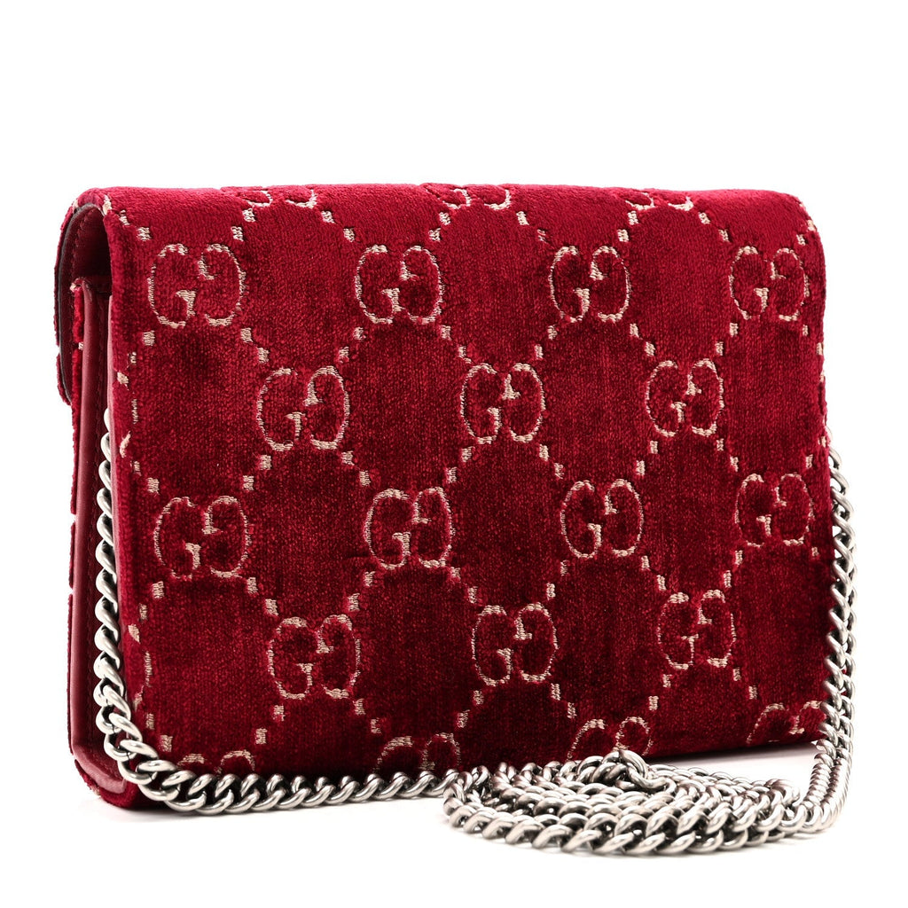 Velvet GG Monogram Mini Dionysus Chain Wallet Red Cipria