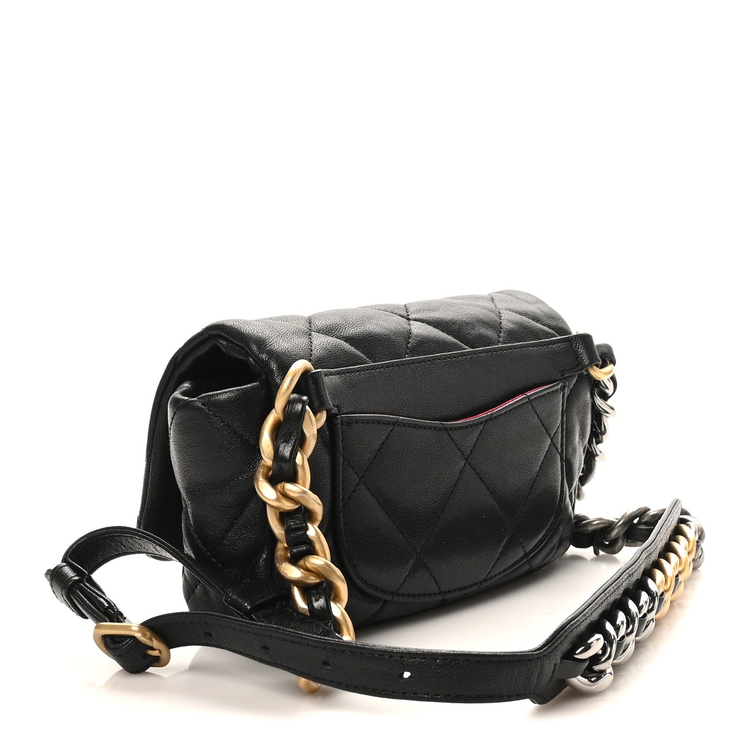 Lambskin Quilted Chanel 19 Waist Bag Black