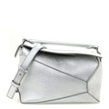 Laminated Lambskin Small Puzzle Edge Bag Silver