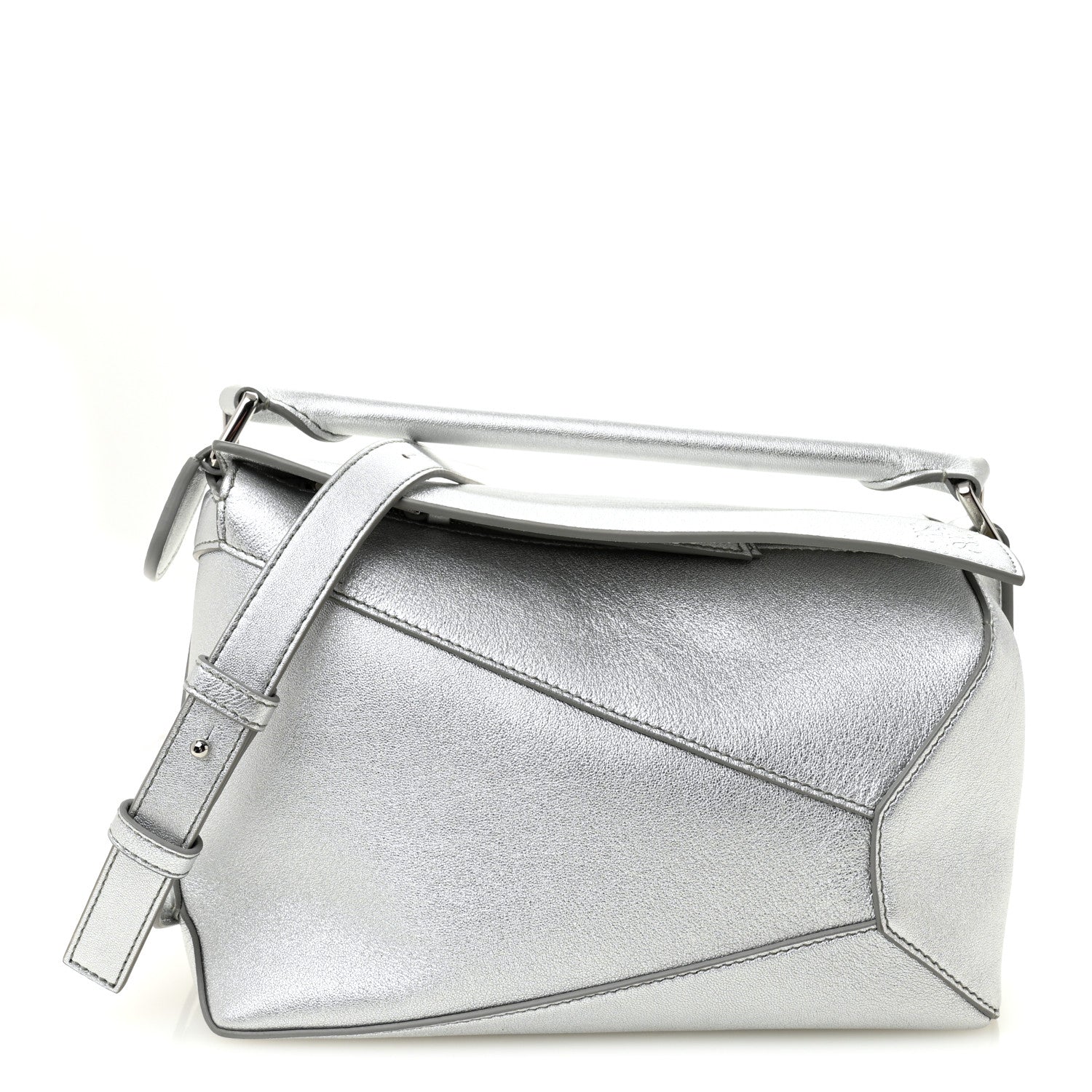 Laminated Lambskin Small Puzzle Edge Bag Silver