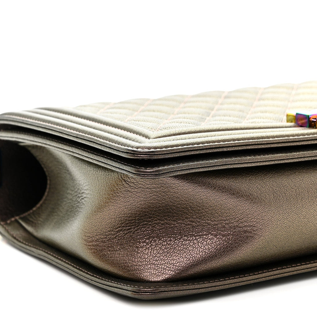Iridescent Goatskin Quilted New Medium Boy Flap Bronze