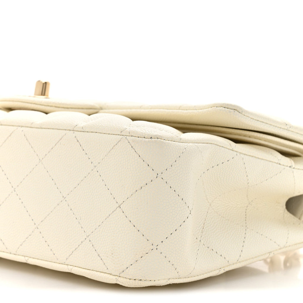 Caviar Quilted Medium Double Flap White