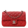 Lambskin Quilted Mini Rectangular Flap Dark Red