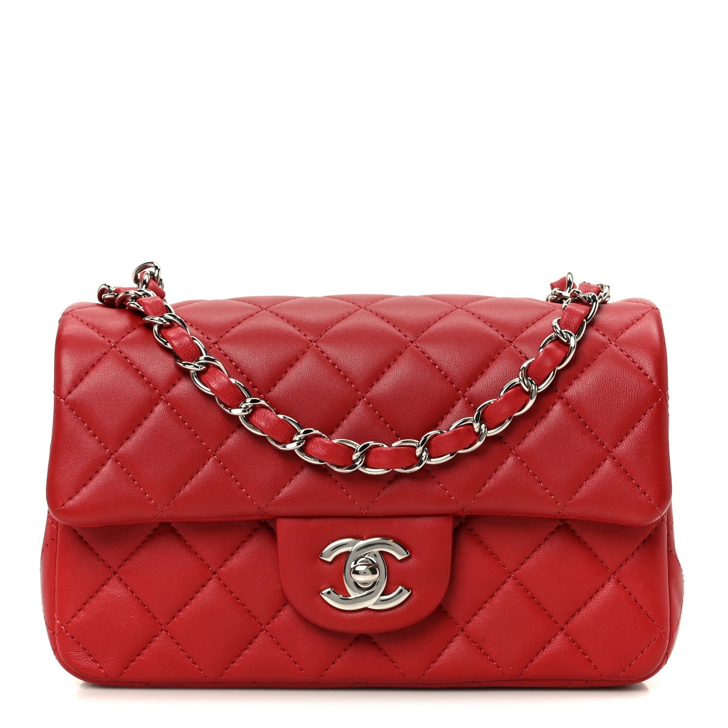 Lambskin Quilted Mini Rectangular Flap Dark Red