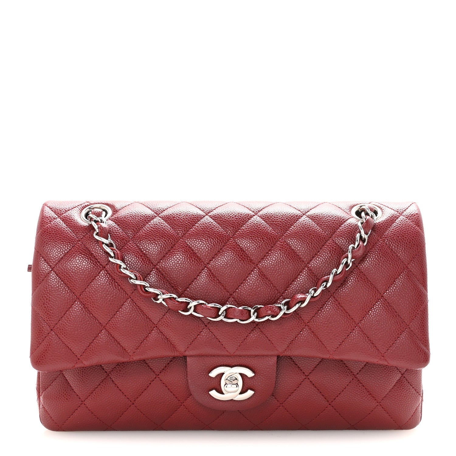 Caviar Quilted Medium Double Flap Burgundy