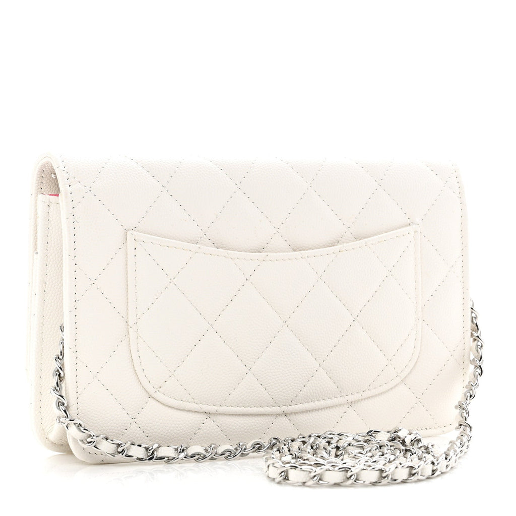 Caviar Quilted Chanel 19 Wallet On Chain WOC White Pink