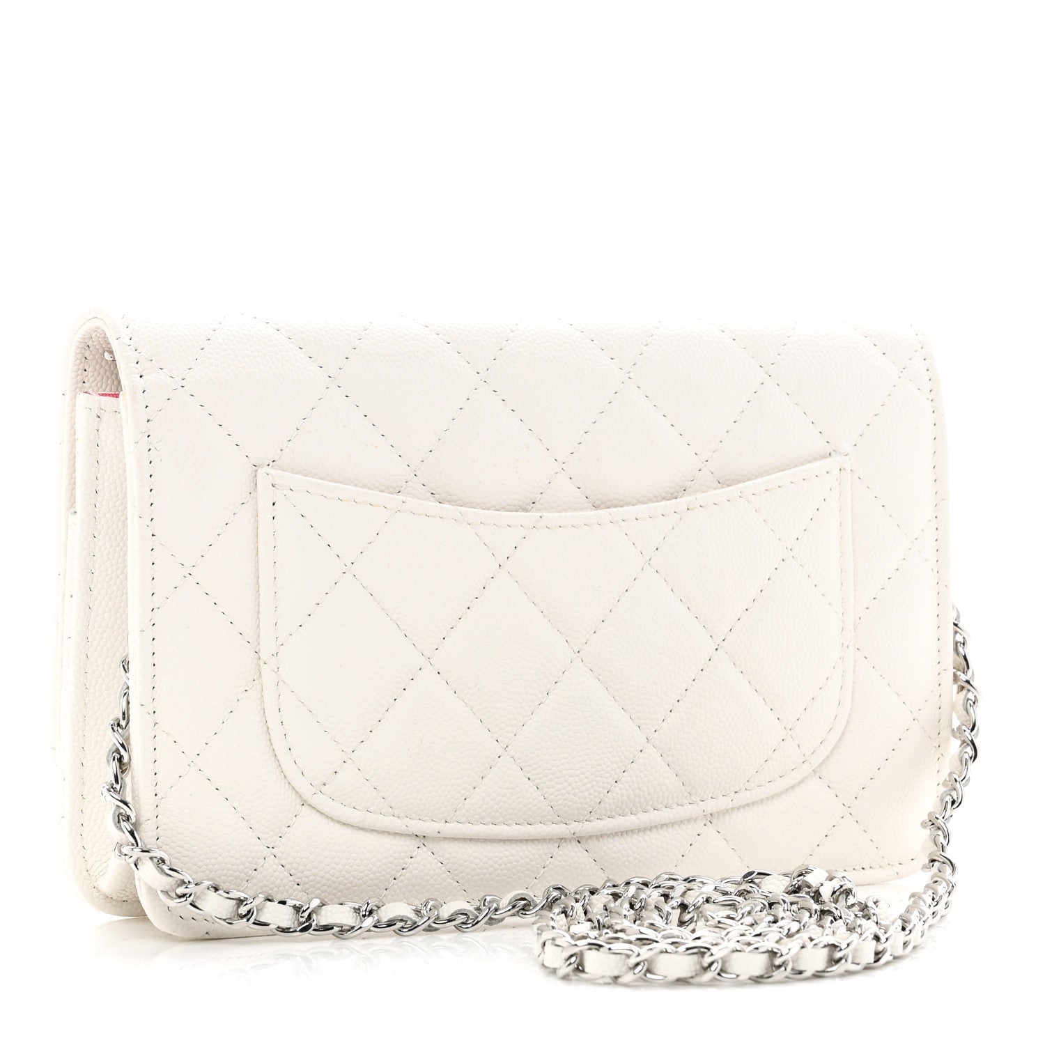 Caviar Quilted Chanel 19 Wallet On Chain WOC White Pink