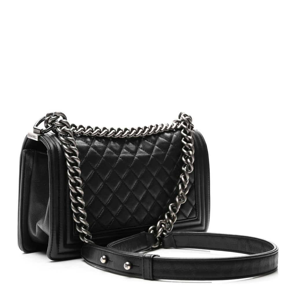 Calfskin Quilted Medium Boy Flap Black
